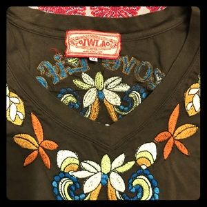 Johnny Was “Love Life” Embroidered Long Tee Med